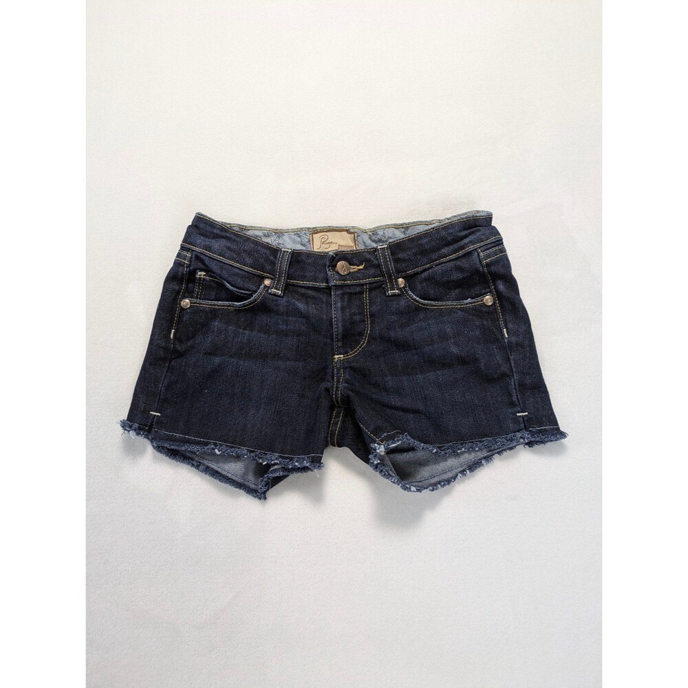 PAIGE Silver Lake Cut-Off Denim Shorts - Size 24 - Dark Wash Frayed Hem